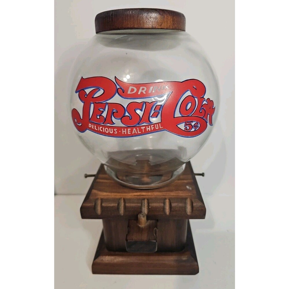 Vintage Pepsi Cola Wood & Glass Gumball/Candy Dispenser GREAT CONDITION 13" Tall